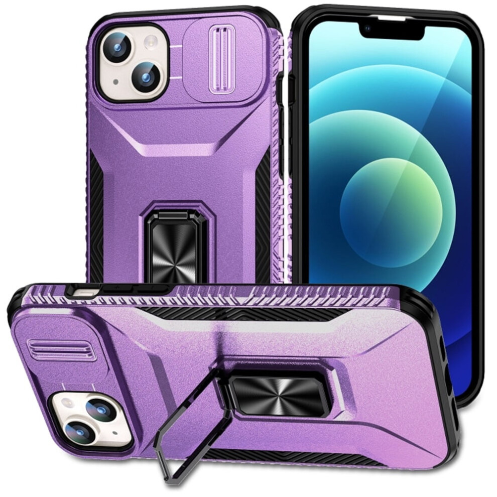 Slim Shockproof Hybrid Case For Iphone 15 PlusâSlide Camera Cover, Rotating Ring Kickstand, Military-Grade, Purple 9482726236641