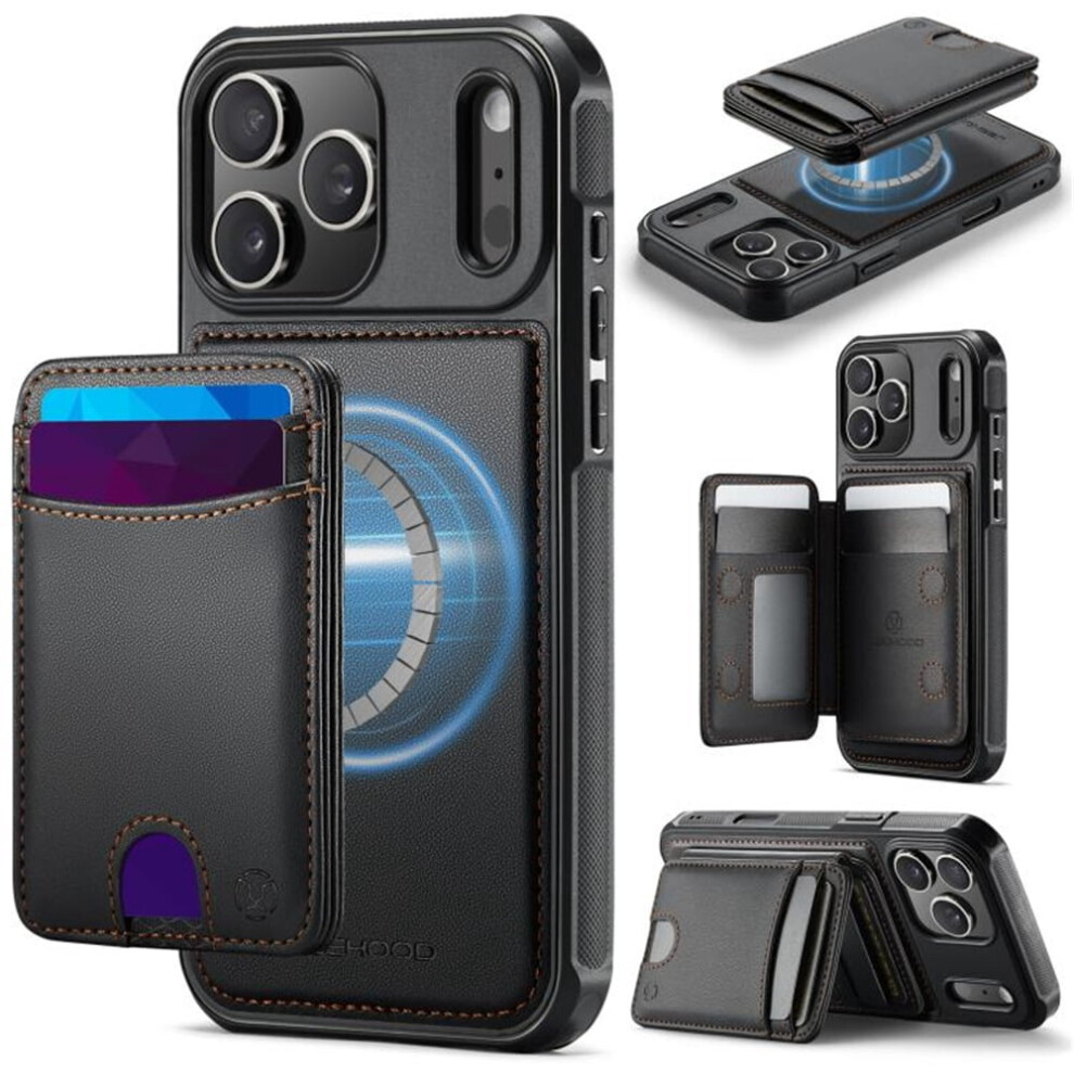 Jeehood Case For Iphone 17 ProâRfid Blocking, Pu Leather, Magsafe-Compatible 2-In-1 Wallet & Kickstand, Black 9482726238164