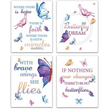 Ensemble de 4 impressions artistiques avec citations inspirantes, aquarelle sur toile