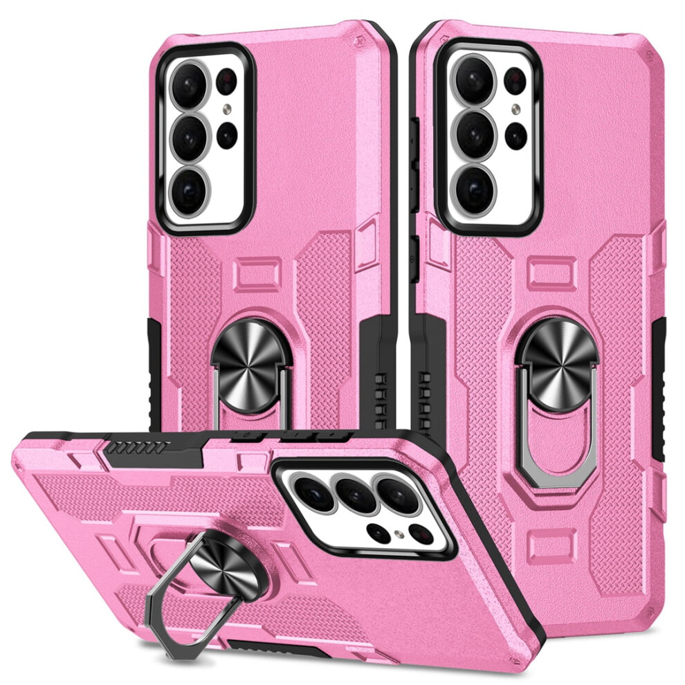 Rugged Defender Case For Samsung Galaxy S25 Ultra 5G Â Ring Holder, Kickstand, Anti-Fingerprint, Non-Slip, Anti-Drop, 6.8" Pink 9482726238645