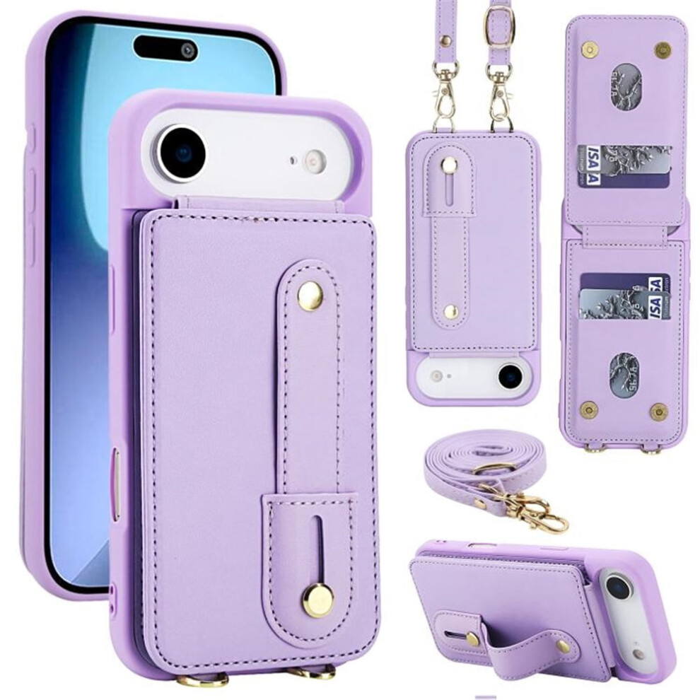 Premium Pu Leather Iphone Air Case With Wristband, Multi-Card Slots, Flip Wallet & Detachable Crossbody Strap Â Purple 9482726238546
