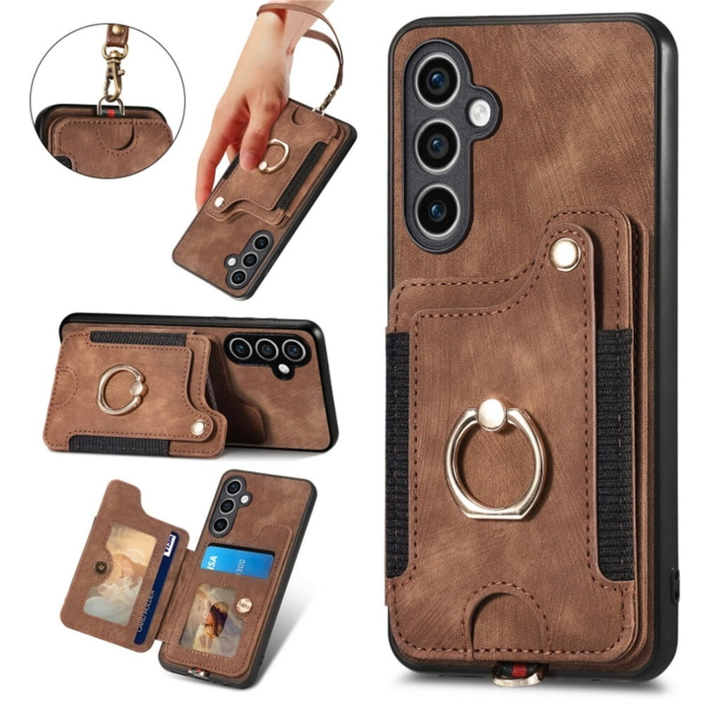 Compatible With Samsung Galaxy S24 Fe 5G Wallet Case Â Pu Leather Flip Folio With Rfid Blocking, Ring Holder, Kickstand & Wrist Strap, Brown 9482726239178