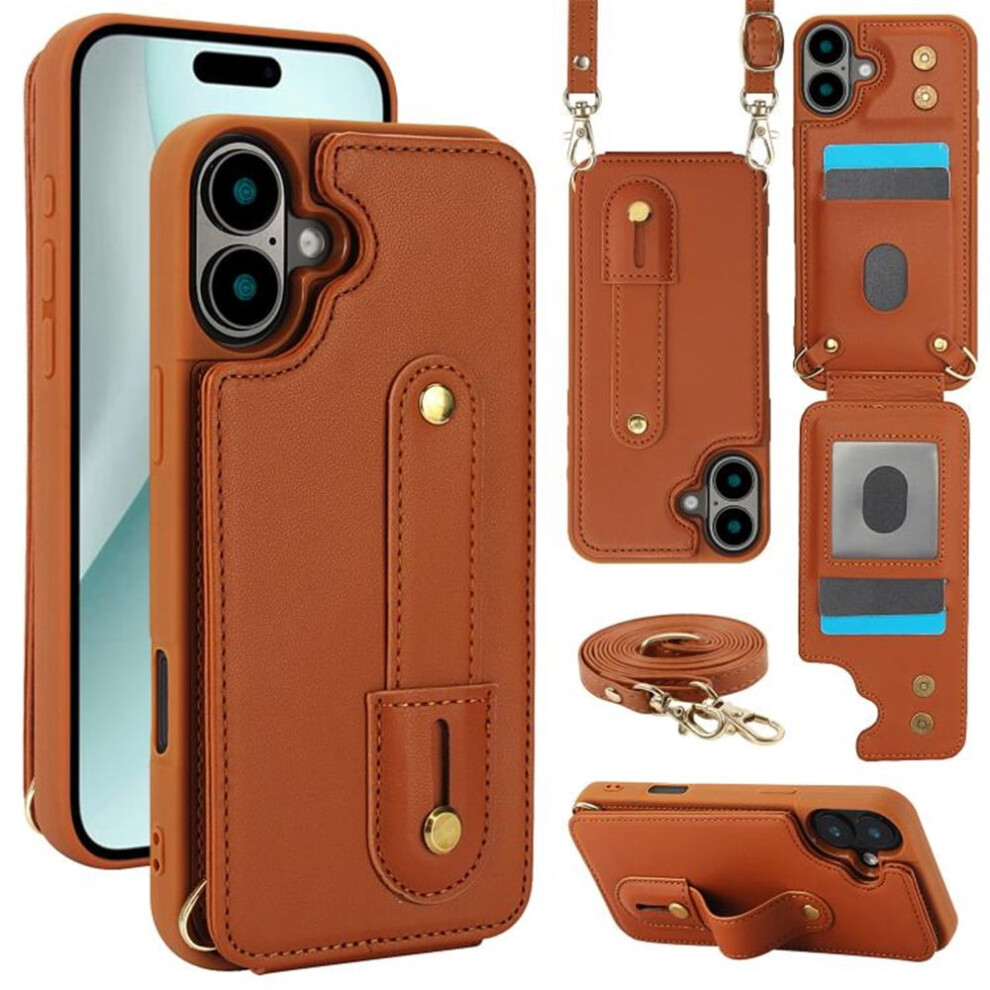 Premium Pu Leather Flip Wallet Case With Wristband & Card Slots, Detachable Crossbody Strap Â Compatible With Iphone 17 Brown 9482726239253