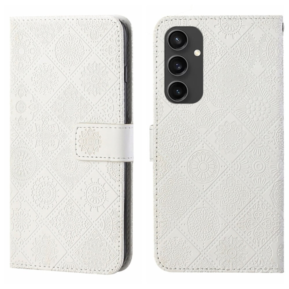 Ethnic Wind Pu Leather Flip Wallet Case With Magnetic Closure & Card Slots For Samsung Galaxy S24 Fe 5G 6.7", White 9482726239079