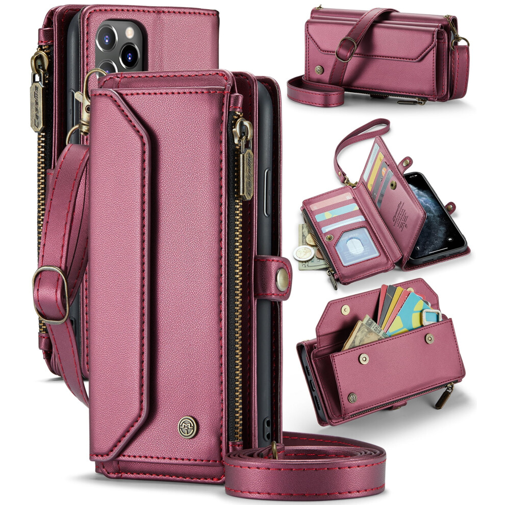 Caseme Leather Wallet Case For Compatible With Iphone 11 Pro Max 6.5", Rfid Blocking, 10-Card Holder, Zipper Bills Slot, Magnetic Wrist Strap 9482726239345
