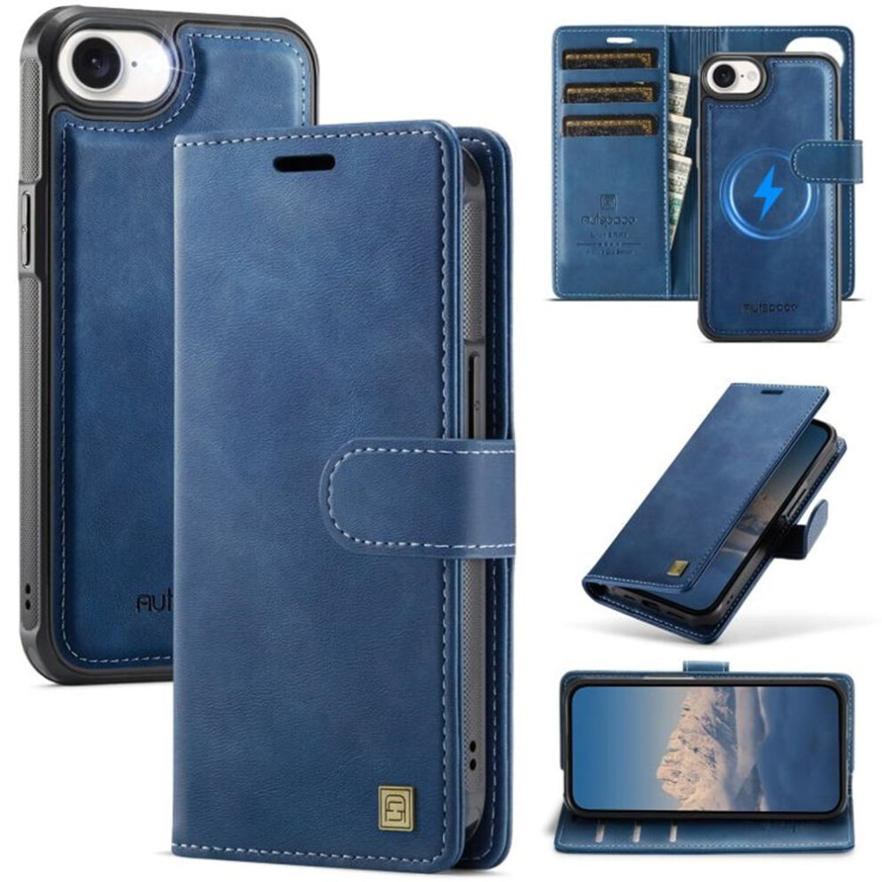 Rfid-Blocking Magsafe Purse Case For Iphone 16E (6.1") Â 3-Card Slots, Kickstand, Flip & Shockproof, Blue 9482726239918