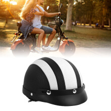 Half Helmet Breathable Sun Blocking PU Leather Motorcycle Helmet Black White