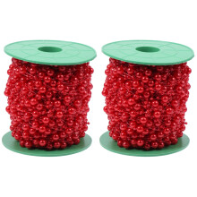 2Pcs Red Beaded Chain with Pearl Beads for DIY Floral Decorations