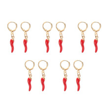 5Pcs Red Alloy Huggie Hoop Earrings with Chili Pepper Charm for Women