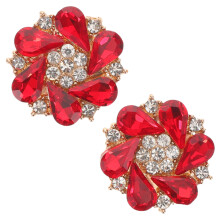 2Pcs Red Metal Rhinestone Button Covers for Shirts Clip-on Cufflinks