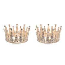 2Pcs Golden Rhinestone Wedding Crown Bridal Hairpiece for Brides