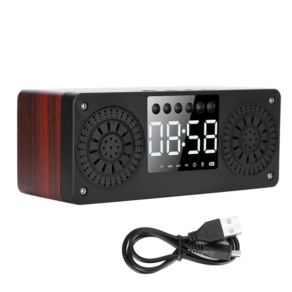 Smart Alarm Clock For Bedroom, Brightness Alarm Clock Night With Adjustable Settings, High-Definition Dual Speaker For Crisp Sound, Wood Light/Red 9479868266100