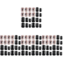 4Sets ABS Press on Nagels Kort Zwart Met Vlinderdessin Voor Dames