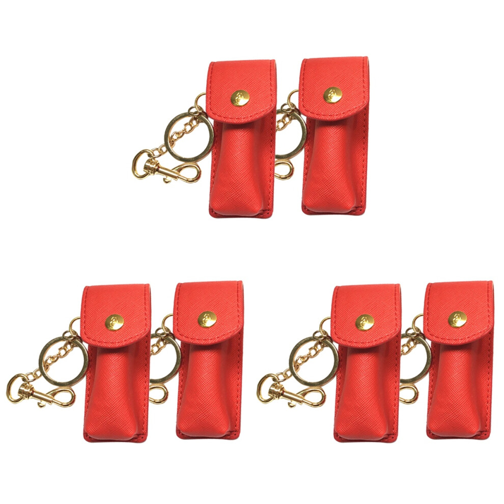 Ohphcall 6Pcs Red Lipstick Holder Key Chain Durable Lip Balm Storage Pouch