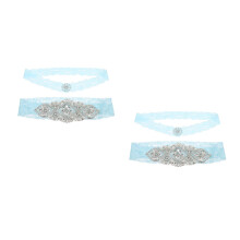 4Pcs Bride Rhinestone Wedding Garters Blue Satin Lace Adjustable Set