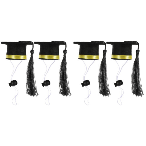 4Pcs Lightweight Felt Mini Graduation Caps Yellow Adjustable Pet Hats