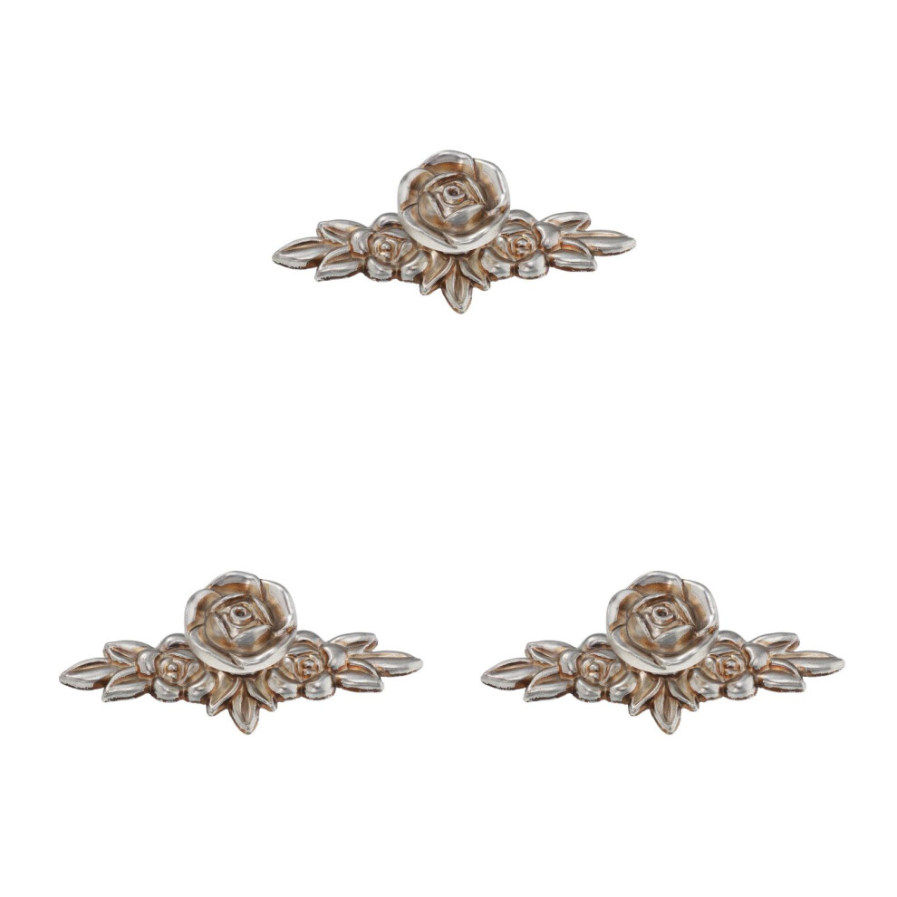 3Pcs Silver Zinc Alloy European Style Rose Flower Drawer Knobs Durable 3712458657121