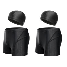 2Pcs Adults Black Men Swimwear Set with Hat Elastic Swimming Trunks