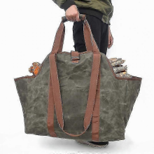 Waxed Canvas Log Carrier Tote Bag, Extra Large Durable Firewood Holder With Handles And Shoulder Strap, Heavy Duty Wood Carrying Bag For Firepl