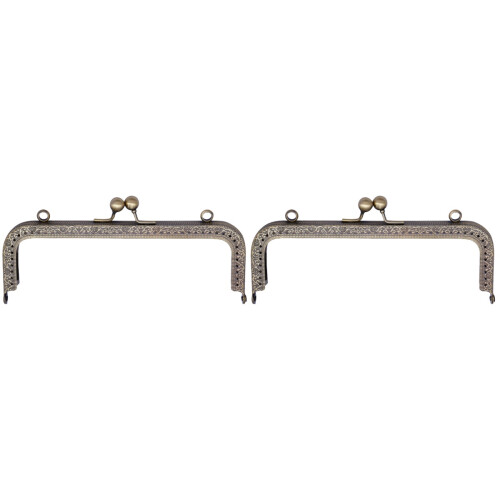 2Pcs Handmade Bag Purse Frame Metal Lock Dark Brown Clutch