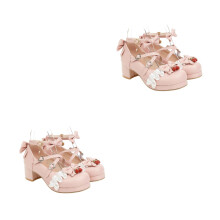 2Pairs Pink Bowknot Decorated Four Seasons Lady Heeled Shoes Fashion