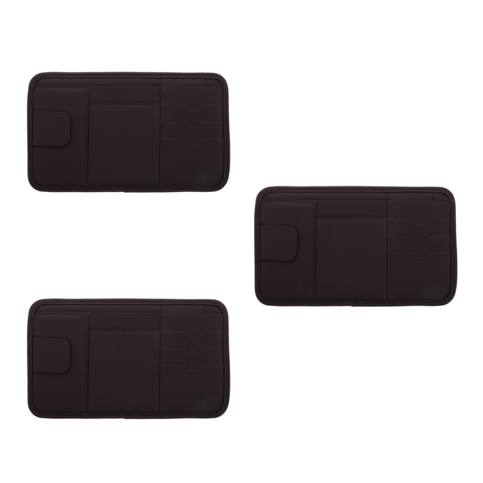 3Pcs Pu Car Visor Organizer Sunglass Holder Clip Card Storage Brown 3712458658074