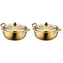 2Pcs Golden Korean Style Noodles Pot Stainless Steel Soup Pot with Lid