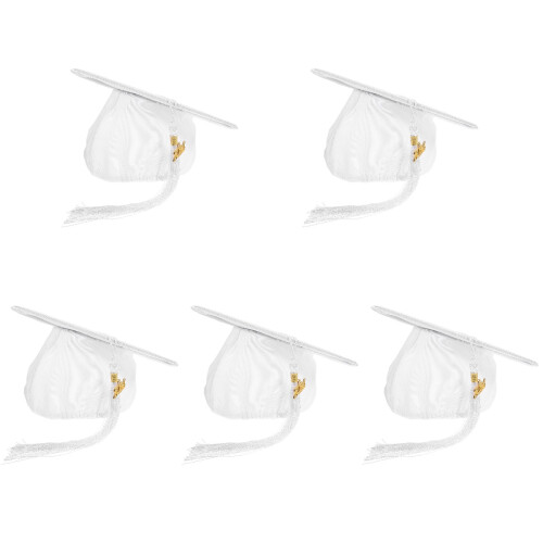 5Pcs Graduation Caps White Polyester Tassel Cap for 2024 Ceremony