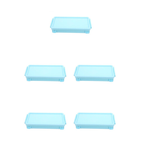 5Pcs Stackable Blue Plastic Pencil Organizer with Snap Closure
