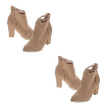 2Pairs Light Brown Fashion Booties Women High Heels Comfortable Autumn