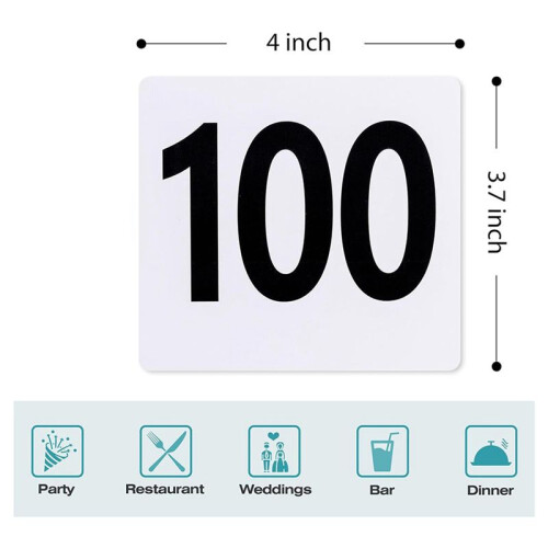 200Pcs Table Numbers 1-100,Plastic Table Numbers, Double Sided Table Number Cards for Wedding Reception Restaurant Table