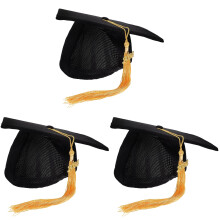 3Pcs Graduation Cap with Tassel Black Polyester Comfortable Fit