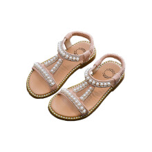 2Pcs Girls Sandals PU Khaki Kids Shoes with Pearls for Parties