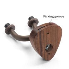 2X Wall Mount Guitar Hanger Hook Wood Base Banjo Bass Acoustic Electric Guitar Neck Holder Stand with Picks Slot,B