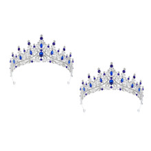 2Pcs Blue Rhinestone Tiara Crowns for Women Prom Party and Bridal Wear