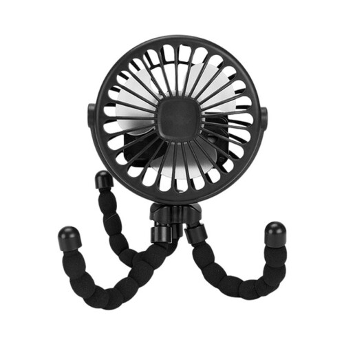 2X Black Portable USB Rechargeable Silent  Fan 3 Speed Adjustable with Lighting Function for Car  Stroller 1