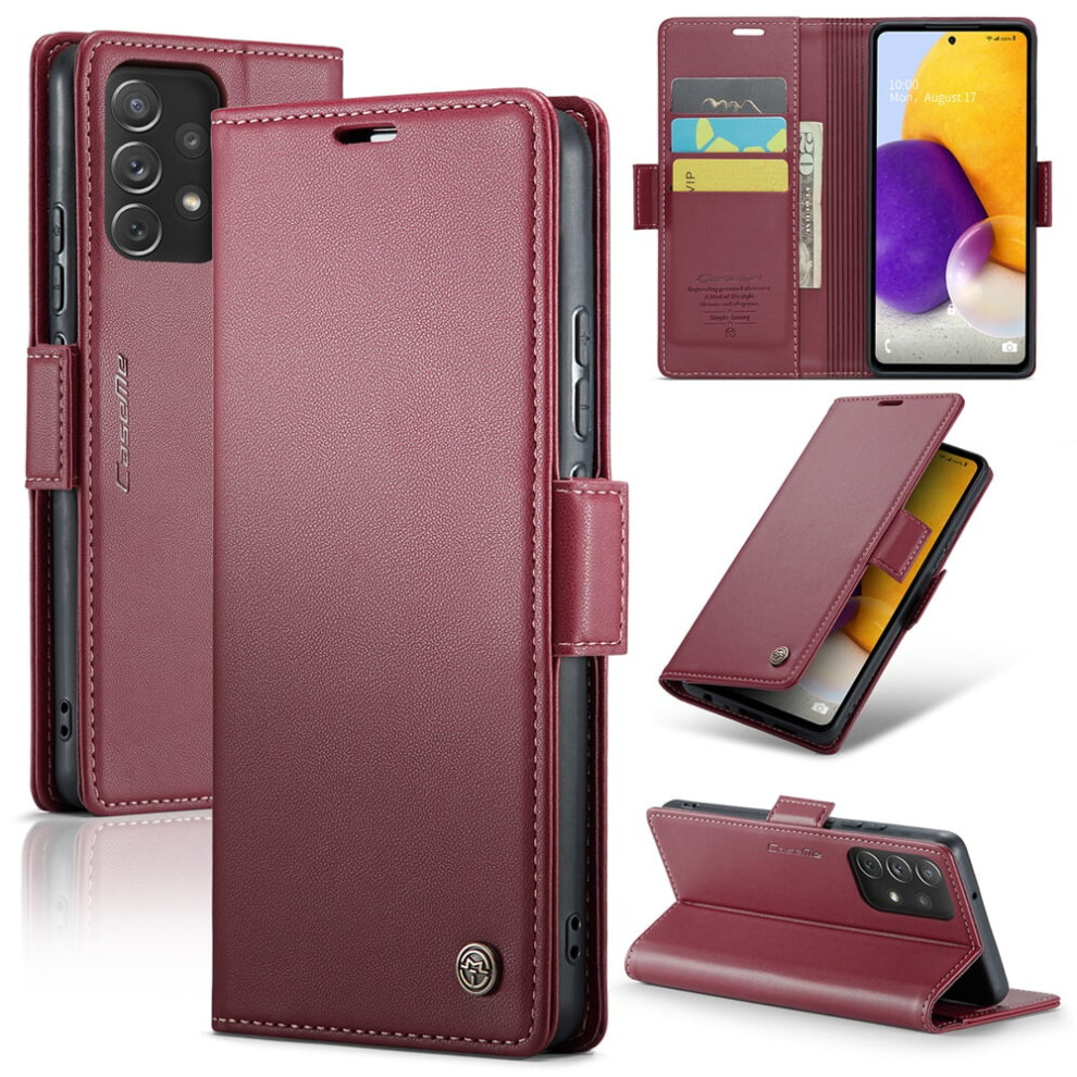 Caseme Leather Wallet Case For Compatible With Samsung Galaxy A72 Â Rfid Blocking, Magnetic Clasp, Kickstand, Wine Red 9482726240686