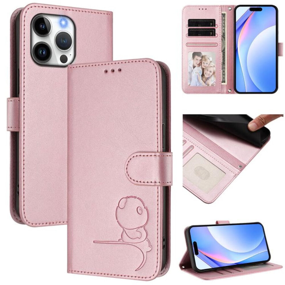 Leather Flip Case For Iphone 16 Pro Max Â Rfid Wallet, Magnetic Clasp, Lanyard & Stand, Panda Embossing Pink 9482726240891