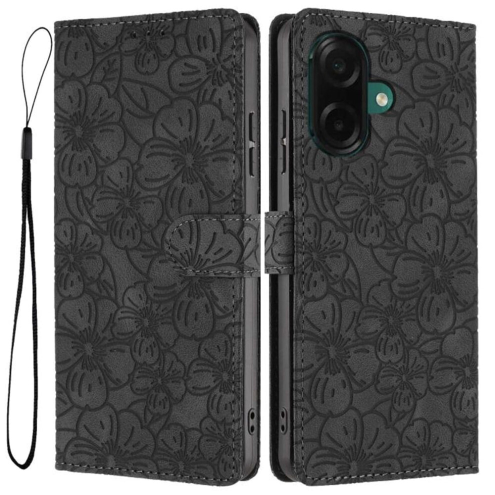 Cherry Blossom Embossed Leather Flip Wallet Case For Samsung Galaxy A05 Â 3-Card Holder, Magnetic Closure, Black Black,Red 9482726241560
