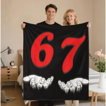 Funny Meme Blanket with Number 67 Design – Soft Flannel Throw, Red & 67 Pattern, All-Season for Sofa/Bed/Travel – Machine Washable, Cozy Gift for