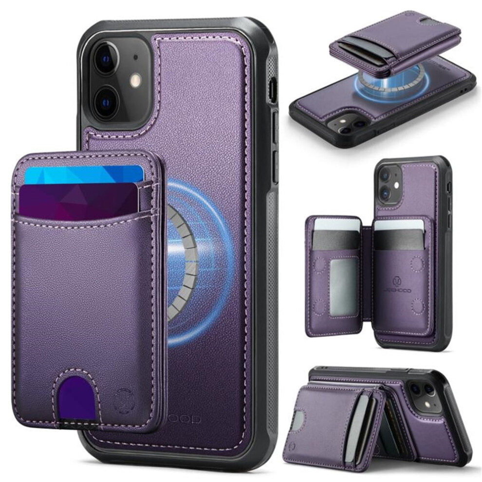 Jeehood Case For Iphone 12: Rfid-Blocking Pu Leather, Magsafe-Compatible 2-In-1 Wallet With Push Card Holder & Kickstand, Purple 9482726241379