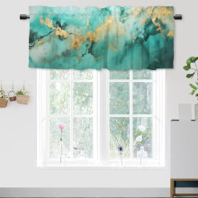 Green Marble Valance Curtains Teal Golden Lines 54 x 18 in