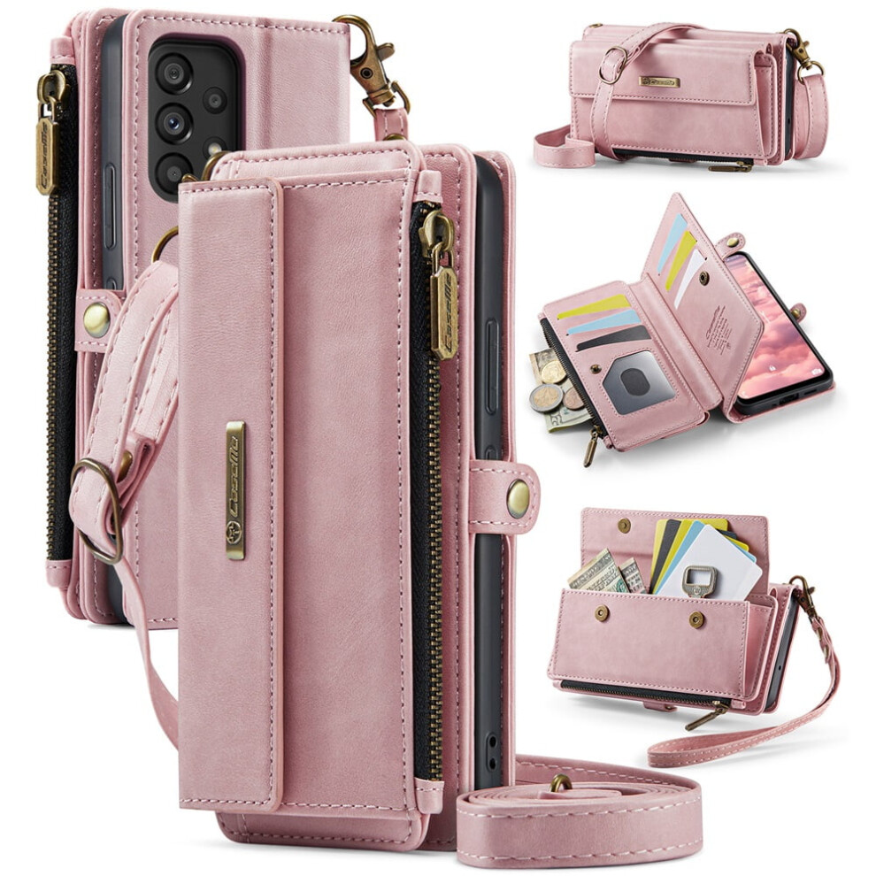 Caseme Wallet Case For Samsung Galaxy A53 Â Rfid Blocking Pu Leather Flip Cover With Kickstand, Wrist Strap, Zipper & Card Slots, Pink 9482726240952