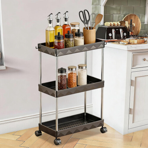 Wide Storage Carts Rack Three-Tier Miscellaneous Storage Unit Dorm Room Storage Solution Narrow Space Storage Rack(I,Plastic)