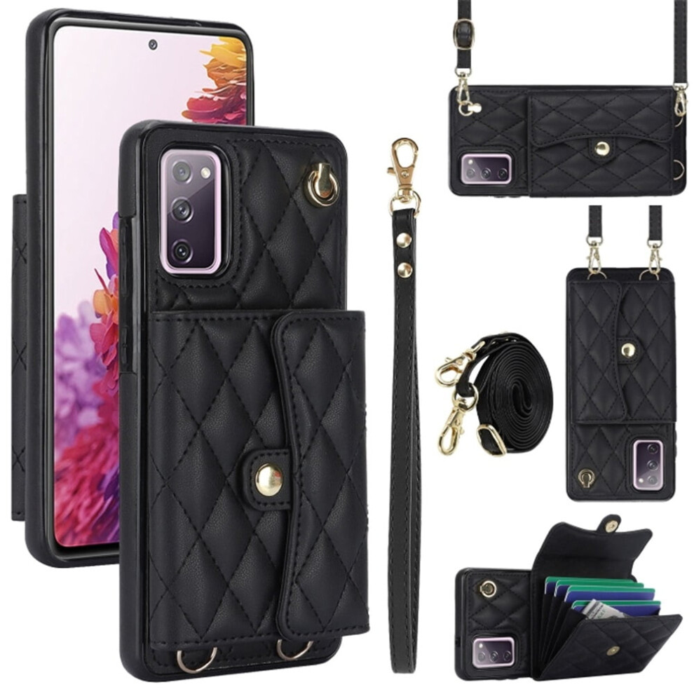 Rfid-Blocking Magnetic Flip Wallet Case For Samsung Galaxy S20 Fe Â Multi-Card Slots, Detachable Shoulder & Wrist Straps, Black 9482726245094