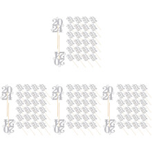 120Pièces Ornements Gâteaux 2024 Argentés Bois Papier Pour Fête