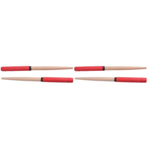 2Pairs Portable Red Wooden Drum Stick with Comfortable Rubber Handle