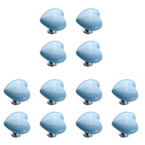 12Pcs Blue Ceramic Door Knobs Heart Shape Furniture Pulls for Home Use