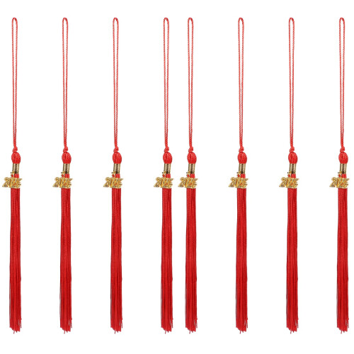 8Pcs Red Graduation Cap Tassels Polyester Decorative Fringe Pendants