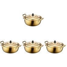 4Pcs Convenient Double Handle Korean Ramen Pot Stainless Steel Gold